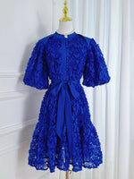 Flower Embellished Puff Sleeve Dress