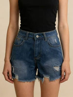 Distressed Frayed Hem Denim Shorts