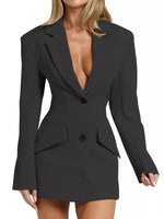 Lapel Collar Fitted Blazer Dress