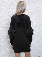 Ruffle Long Sleeve Hooded Mini Dress