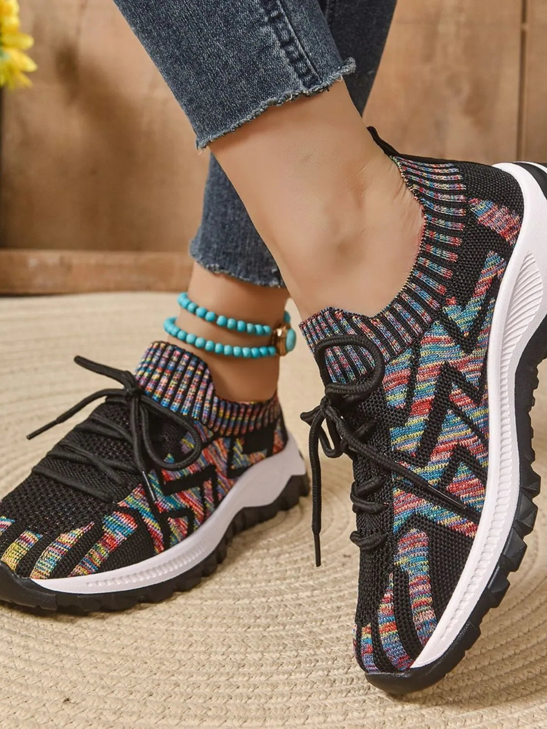 Mesh Knit Lace Up Athletic - Ladyez