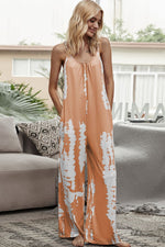 Shiny Tie-Dye Spaghetti Strap Jumpsuit with Pockets - Ladyez