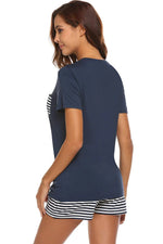 Striped Short Sleeve Top and Shorts Lounge Set - Ladyez