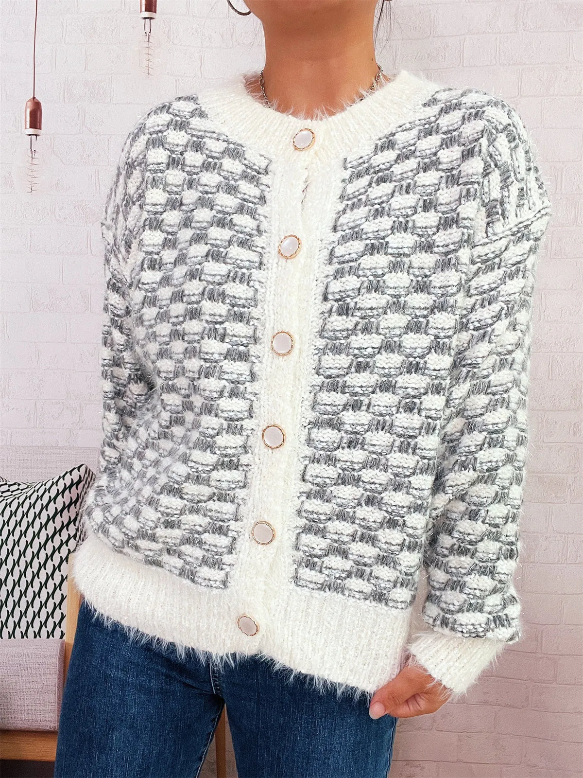 Fluffy Textured Button-Up Cardigan