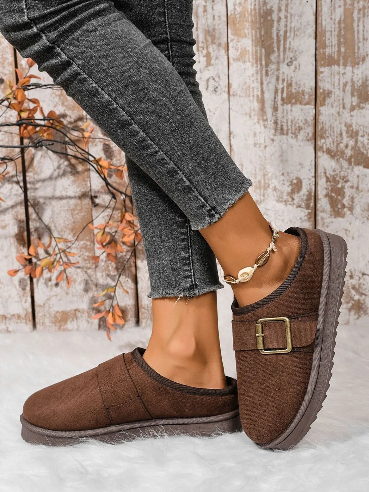 Cozy Buckle Suede Winter Slippers - Ladyez