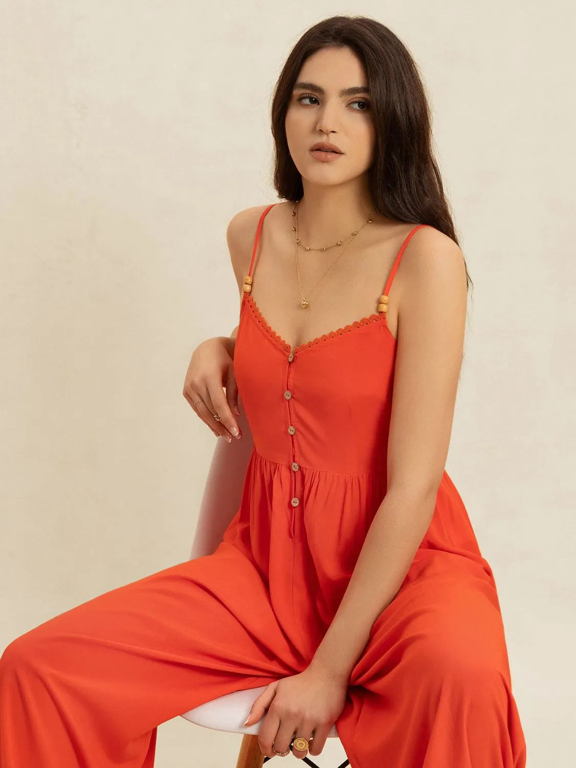 V-Neck Spaghetti Strap Jumpsuit - Ladyez