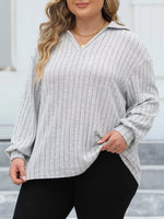 Plus Size Ribbed Knit Polo Collar T-Shirt