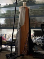Color-Block Leopard Print Sleeveless Maxi Dress