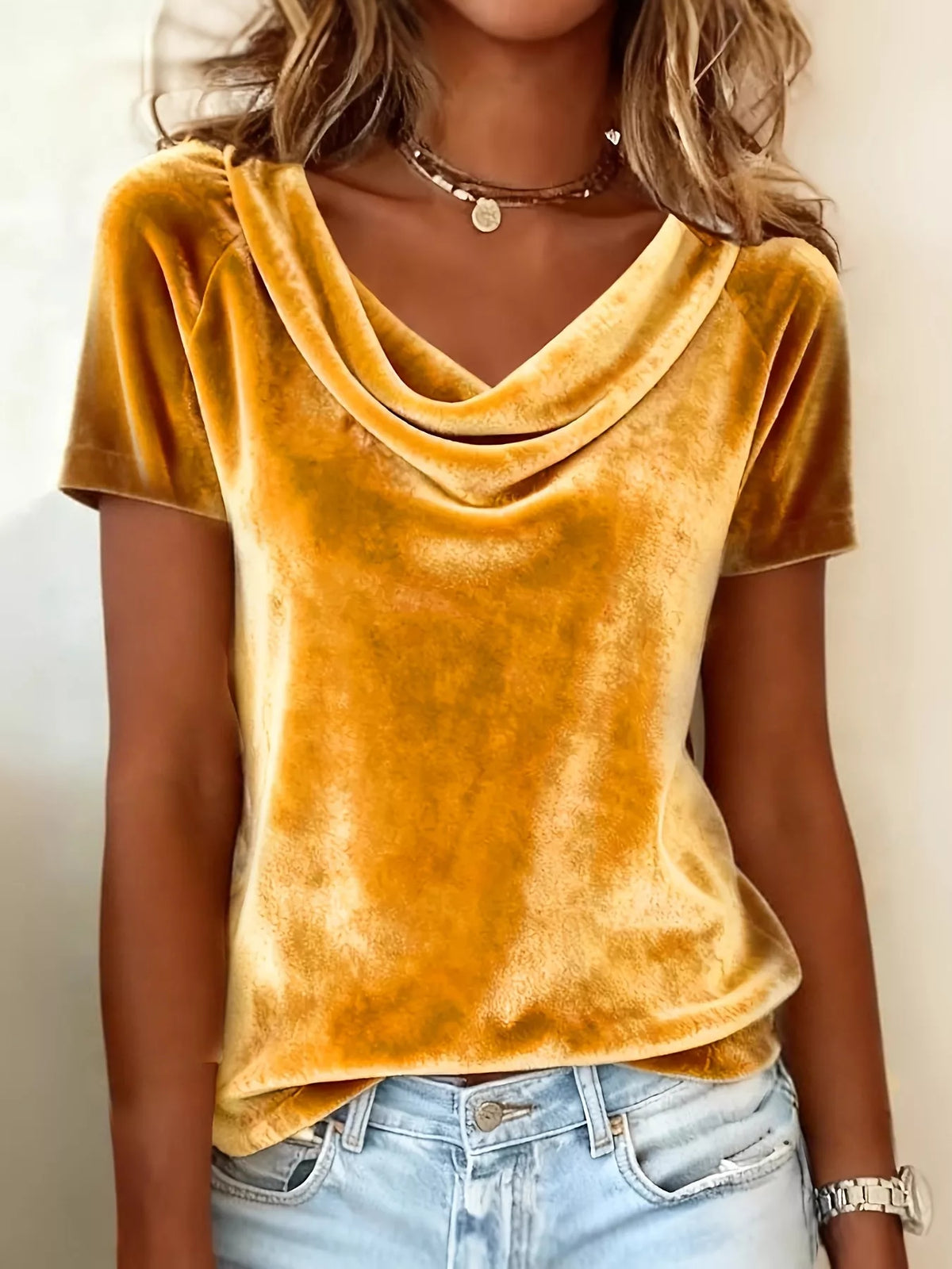 Full Size Cowl Neck Short Sleeve Top Plus Size