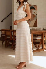 Textured V-Neck Tie Shoulder Dress
