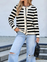Button Down Striped Long Sleeve Cardigan