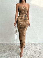 Printed Side Slit Tube Dress - Ladyez