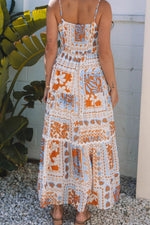 Printed Smocked Back Ricrac Trim Cami Dress