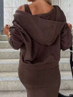 Solid Color Tank Dress and V-Neck Hoodie Set