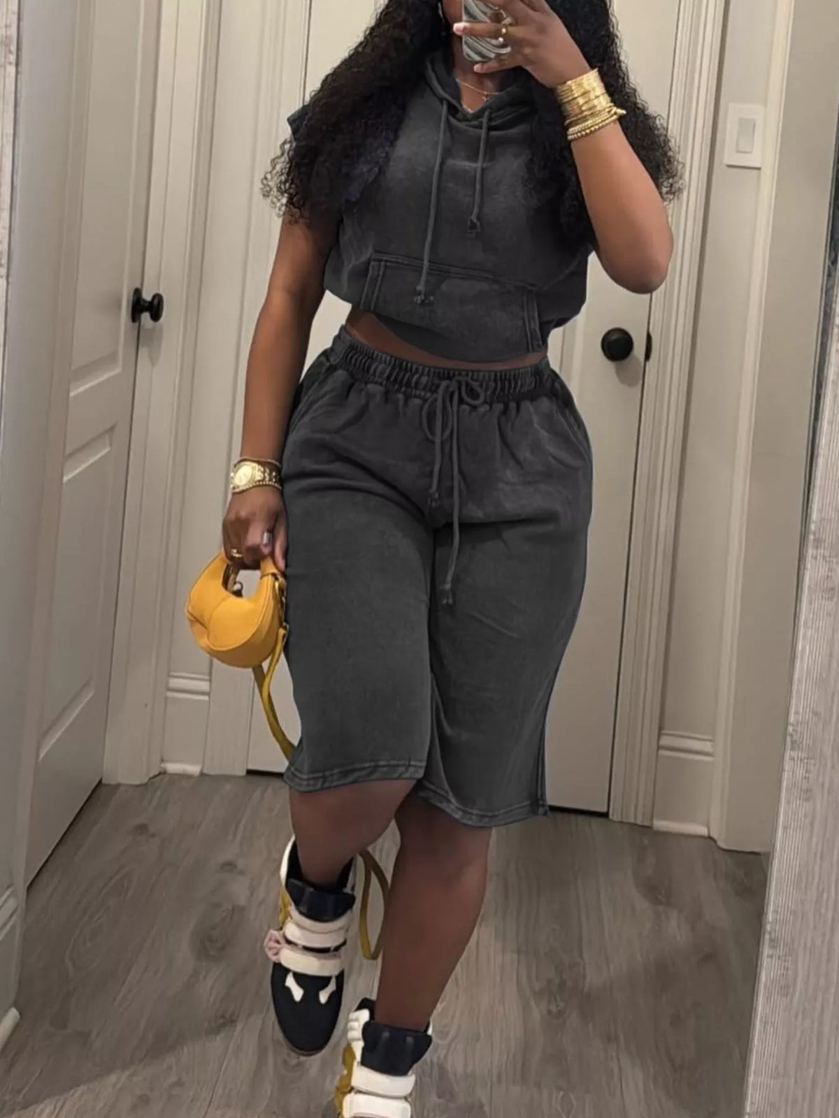 Hooded Crop Top and Shorts Set