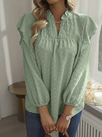 Swiss Dot Ruffled Long Sleeve Blouse