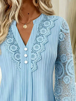 Lace Long Sleeve Notched Blouse