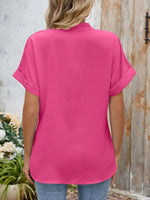 Notched Short Sleeve Blouse