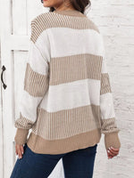 Full Size Color Block Dropped Shoulder Sweater Plus Size
