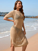 Slit Openwork Round Neck Cover-Up - Ladyez
