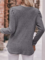 Ribbed Knit Puff Sleeve T-Shirt