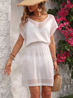 Openwork V-Neck Short Sleeve Cover-Up Dress - Ladyez