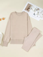 Solid Color Oversize Slit Sweatshirt and Ribbed Leggings 2pcs Set
