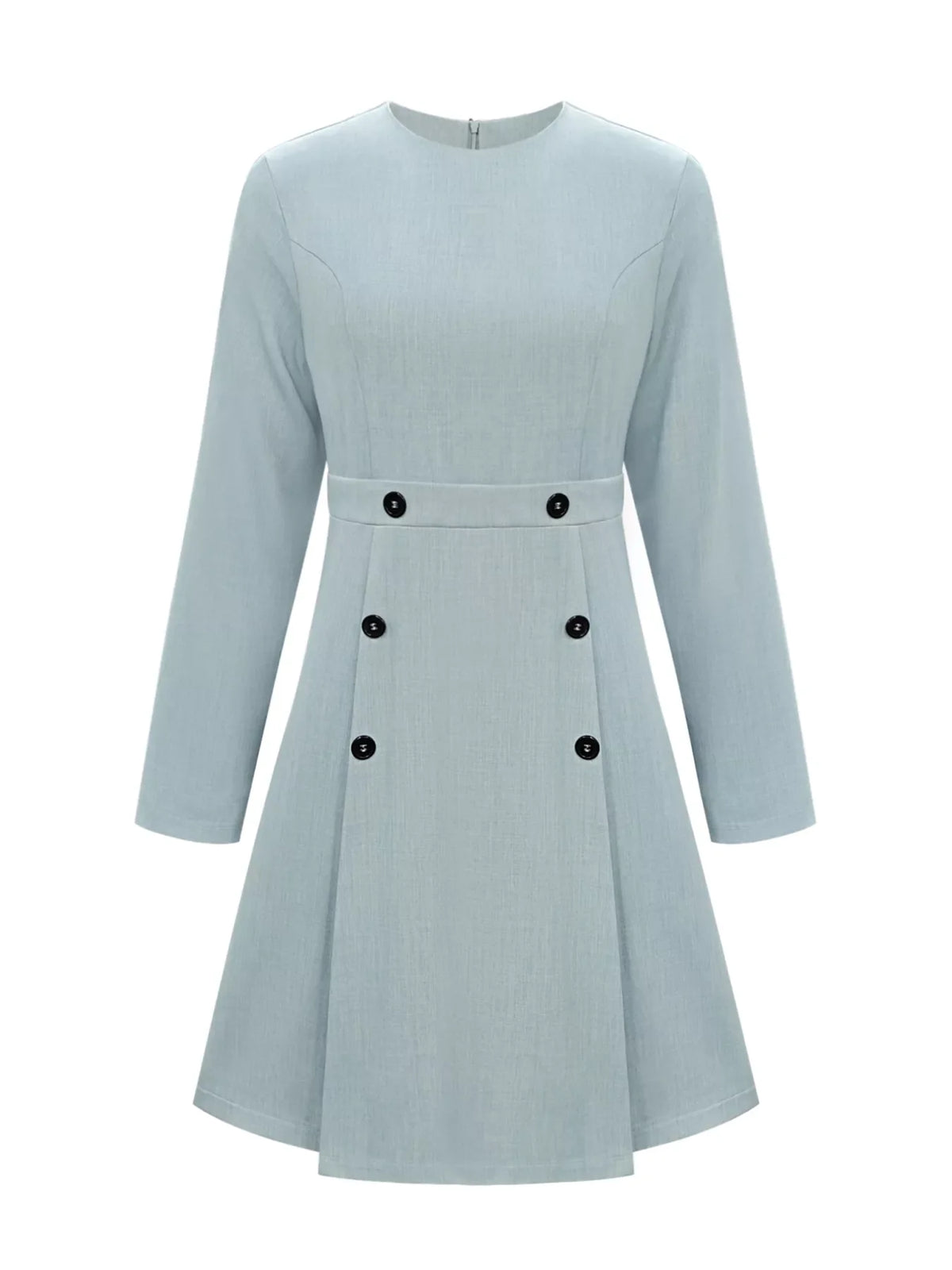 A-Line Decor Button Long Sleeve Dress