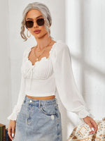 Mesh Sweetheart Neck Flounce Sleeve Top - Ladyez
