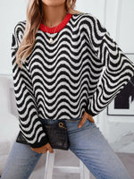 Wavy Striped Round Neck Sweater