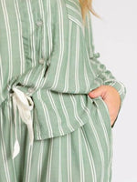Striped Collared Neck Long Sleeve Top and Shorts Lounge Set - Ladyez