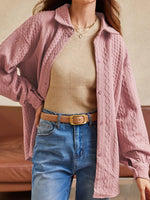 Cable Texture Puff Sleeve Loose Shacket
