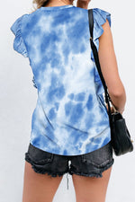 Ruffled Printed Round Neck Cap Sleeve T-Shirt - Ladyez
