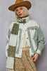 POL Button Down Patchwork Denim Jacket with Floral Print Details