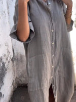 Full Size Casual Linen Button-Down Shirt Dress Plus Size - Ladyez