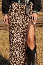 Lace Detail Slit Leopard Print Skirt
