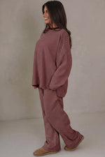 Striped Long Sleeve Top and Wide Leg Pants Set