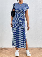 Honey Tied Striped Round Neck Short Sleeve Tee Dress - Ladyez