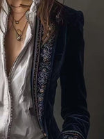 Embroidered Velvet Long Sleeve Outerwear