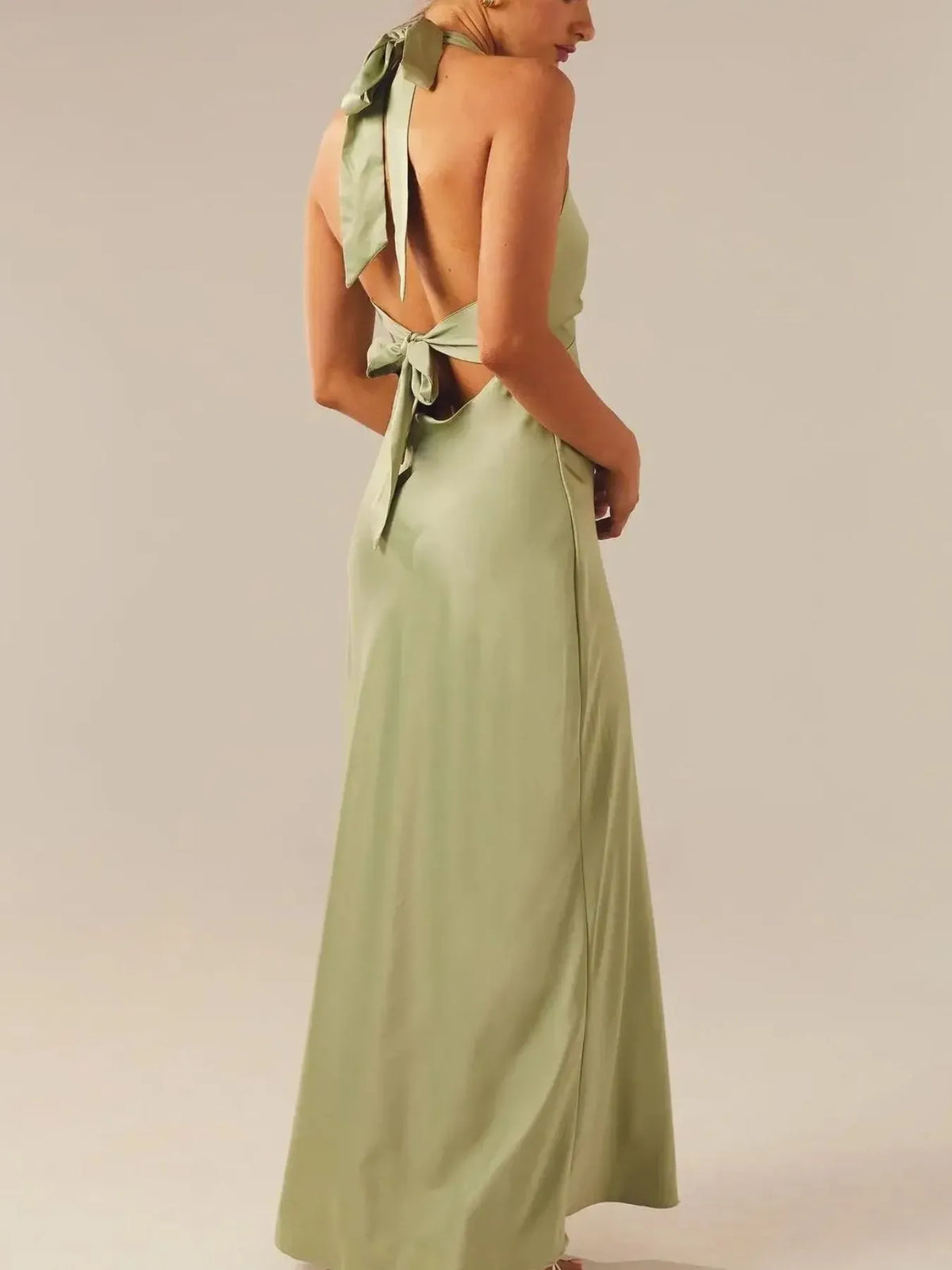 Halter Neck Wrap Maxi Dress with Tie Detail - Ladyez