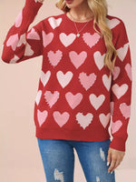 Heart Pattern Beaded Round Neck Sweater
