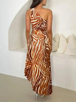 Printed One Shoulder Asymmetrical Maxi Dress - Ladyez