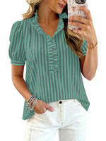 Frill Striped Puff Sleeve Blouse