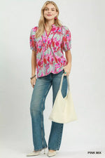 Umgee Abstract Print Puff Sleeve Top