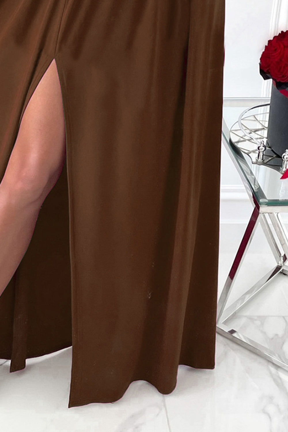 Slit Surplice Long Sleeve Maxi Dress - Ladyez