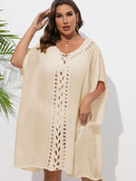 Crochet Trim V-Neck Beach Cover Up Dress - Ladyez