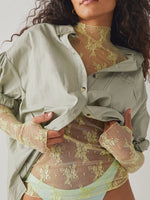 Lace Mock Neck Long Sleeve Blouse - Ladyez