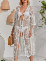 Lace Detail Open Front Longline Cover-Up - Ladyez