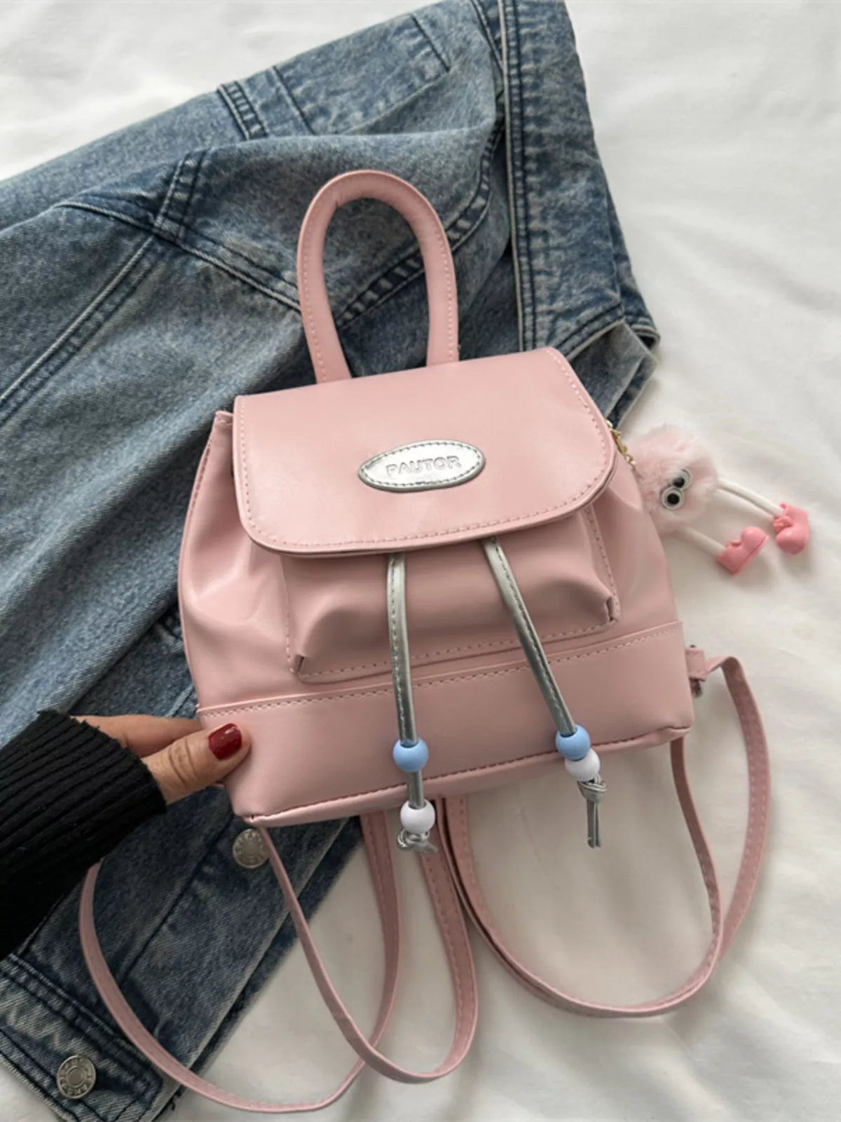 Mini Leather Drawstring Backpack Bag