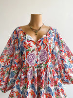 Plus Size Boho Floral Print Button-Down Romper